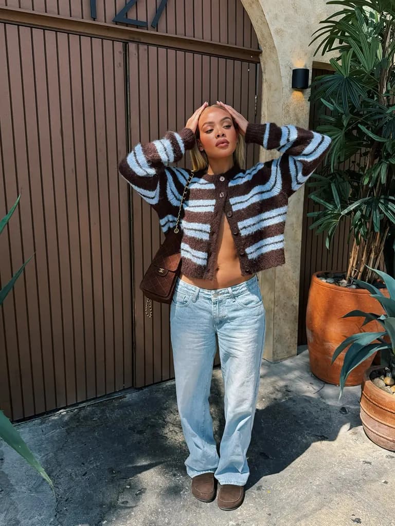 Lifestyle · Striped Cardigan Street Look, example 5 of 5