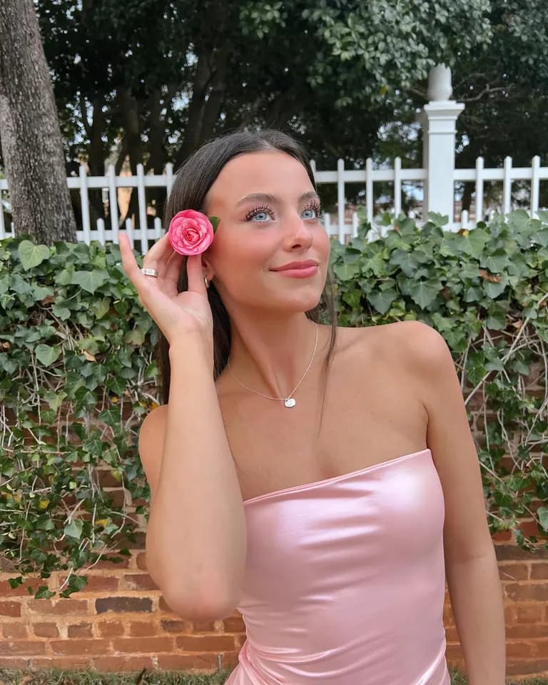 Girl next door · Pink Satin Garden Portrait, example 2 of 3