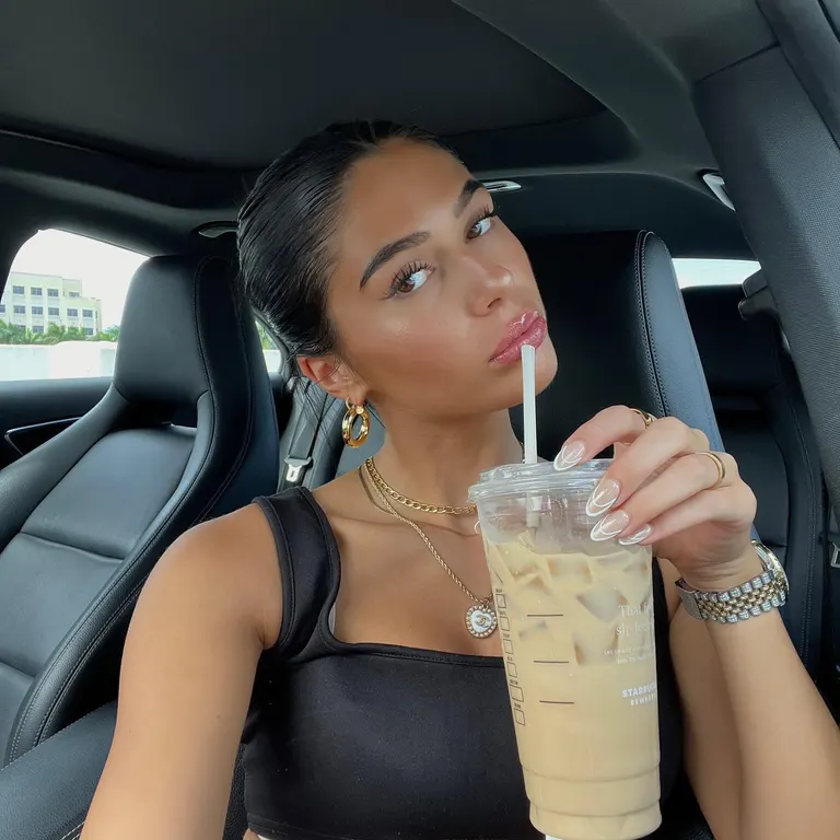 Selfies · Iced coffee car selfie, example 2 of 3